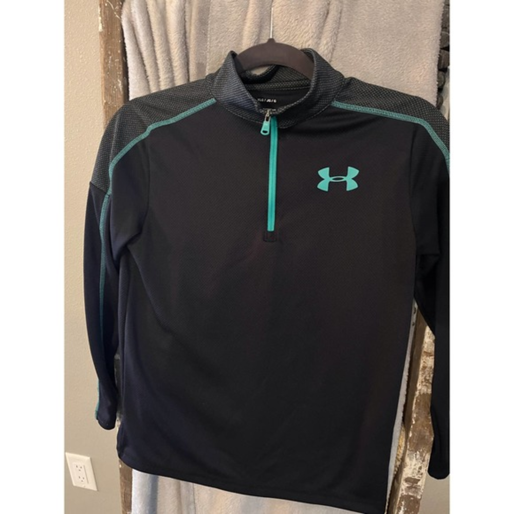 Under Armour Pullover Quarter Zip Black Teal Athletic Shirt‎